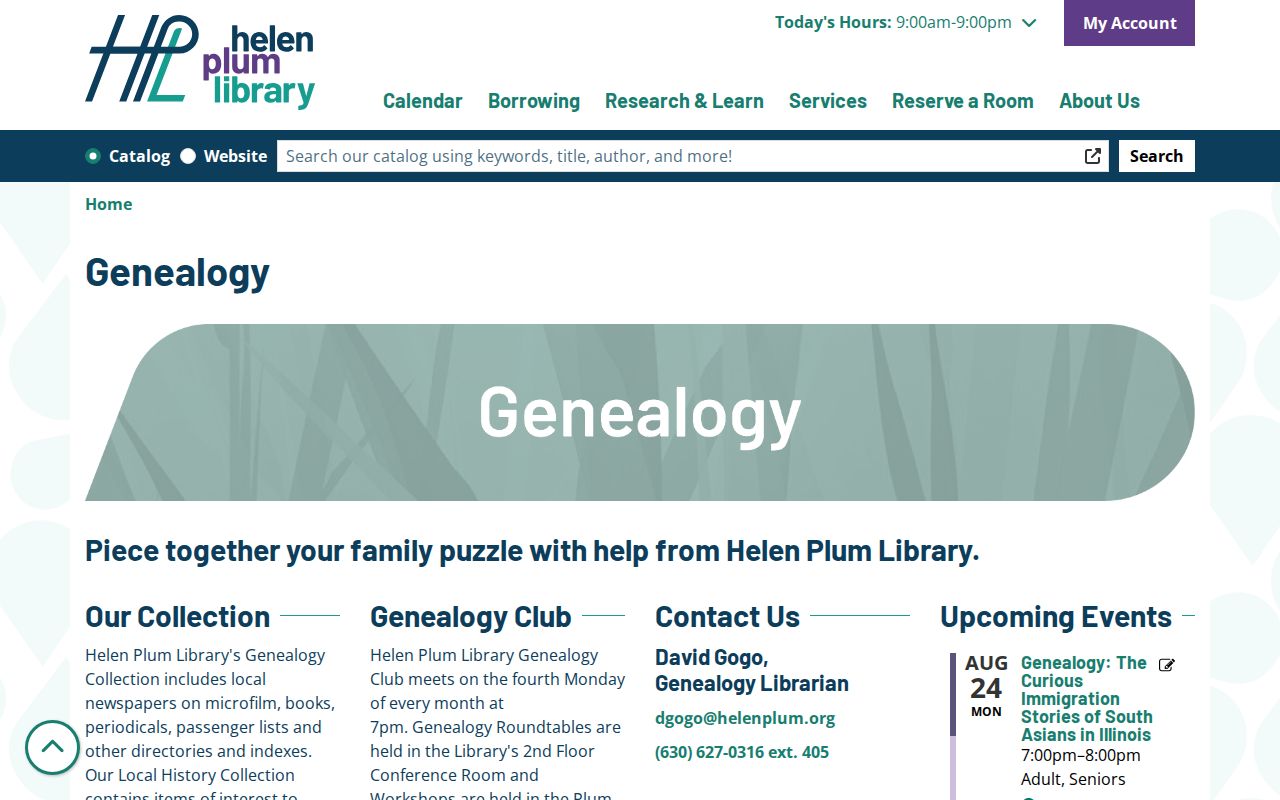 Helen Plum Library genealogy resources for Lombard resident research