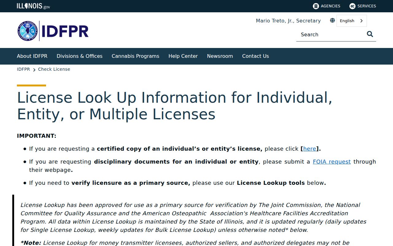 Lombard resident lookup with Illinois professional license fields