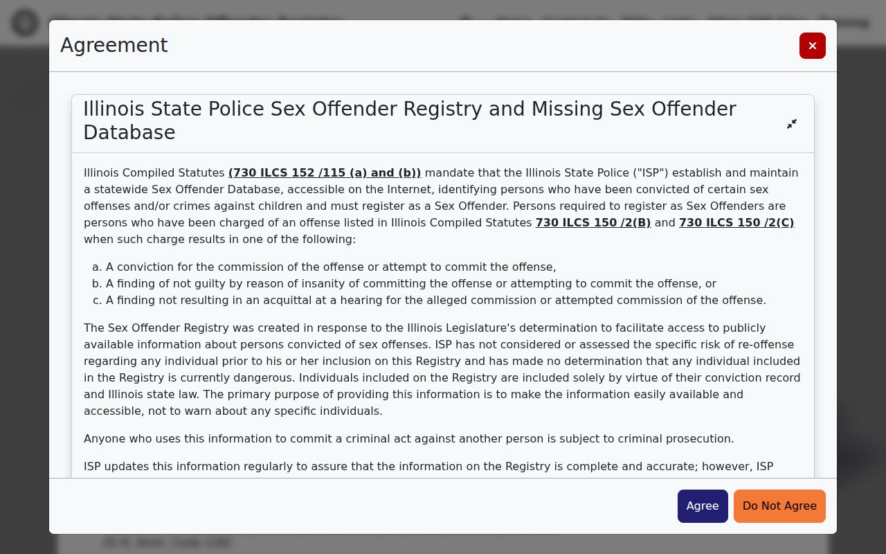 Lombard resident lookup through the Illinois State Police registry notice