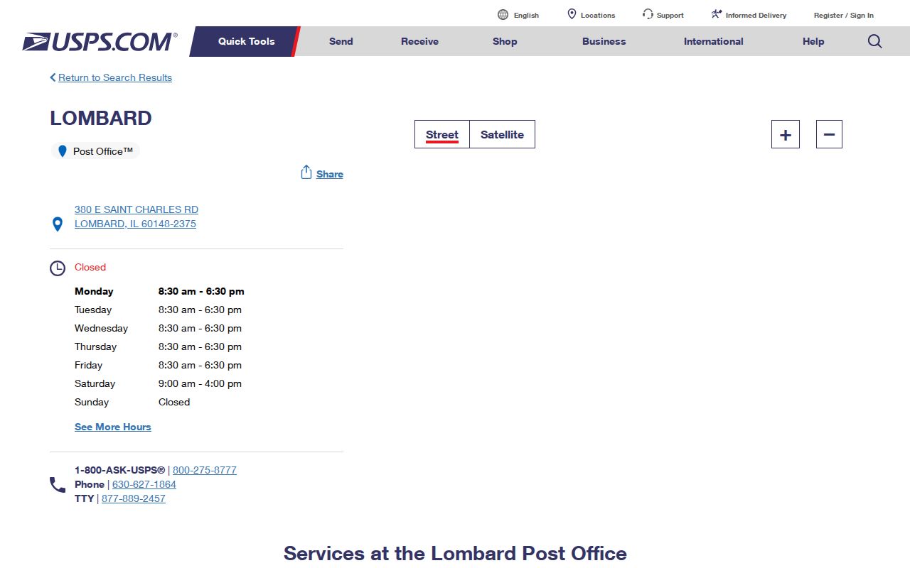 Lombard ZIP code directory USPS location result